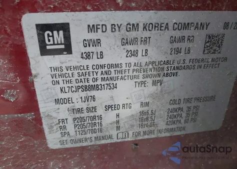 2021 Chevrolet Trax Awd Lt from USA, damaged, VIN KL7CJPSB8MB317534